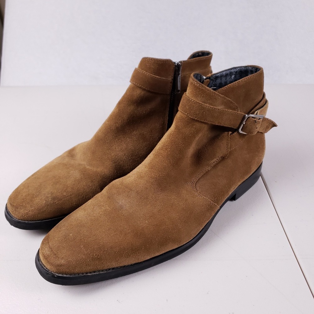Karl Lagerfeld Paris Suede Ankle Boots 9.5M Buckle Strap Brown Jodhpur Zip-Up - Picture 16 of 16